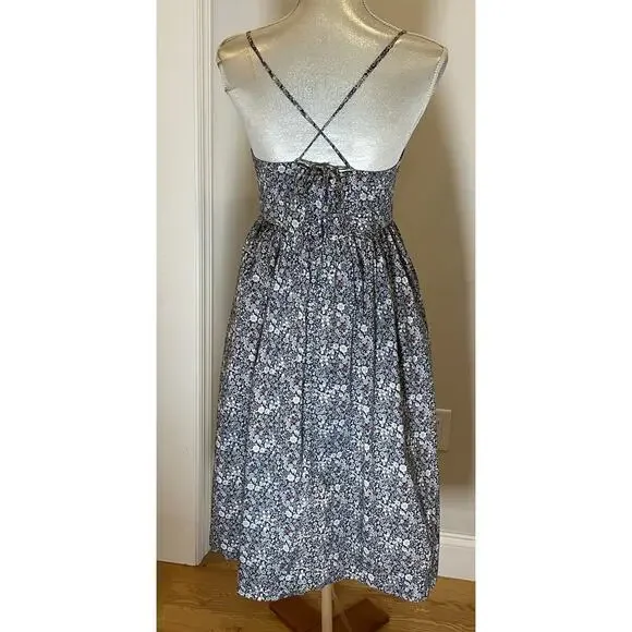 J Crew Dress Liberty Of London Fabric Sundress Navy White Red Floral Sz 4 - Picture 3 of 9